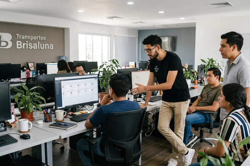 Capacitación de IA para empresas impartida por SPEKGEN en una oficina, explicando el CRM