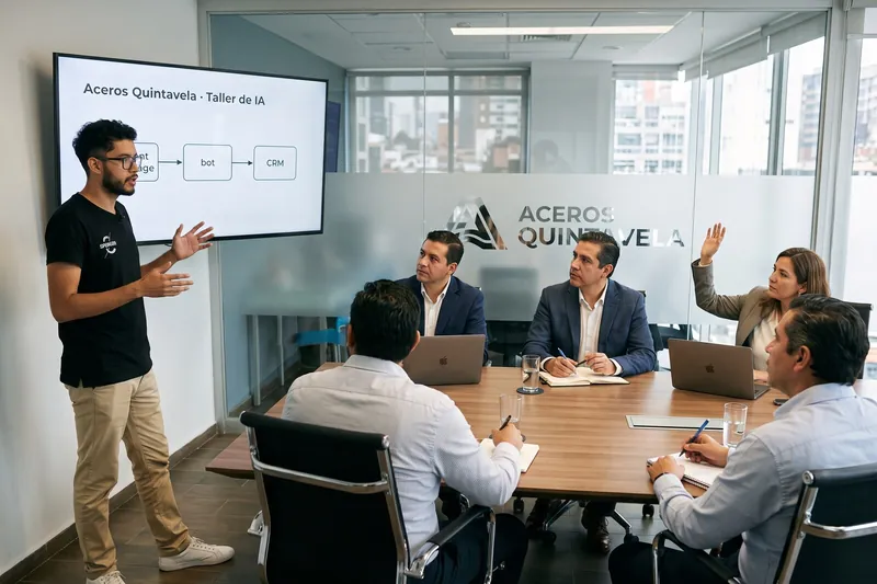 Capacitación de IA para empresas impartida por SPEKGEN en una sala de juntas
